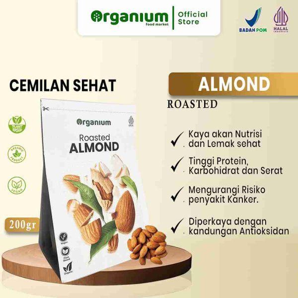 Organium Roasted Almond , Kacang Almond Panggang - 200g