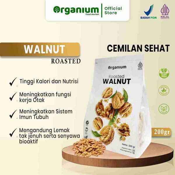 Organium Roasted Walnut , Cemilan Kacang Walnut Panggang